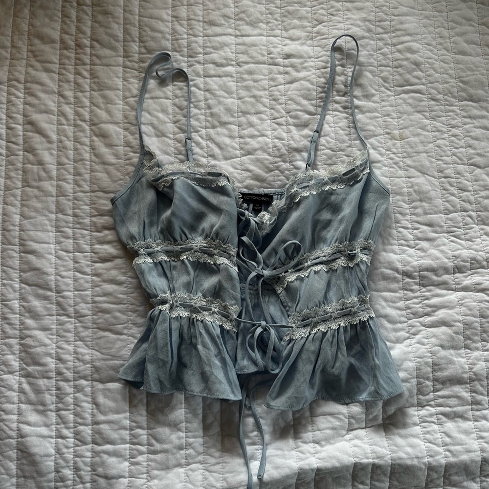 Blue Lace Trim Top